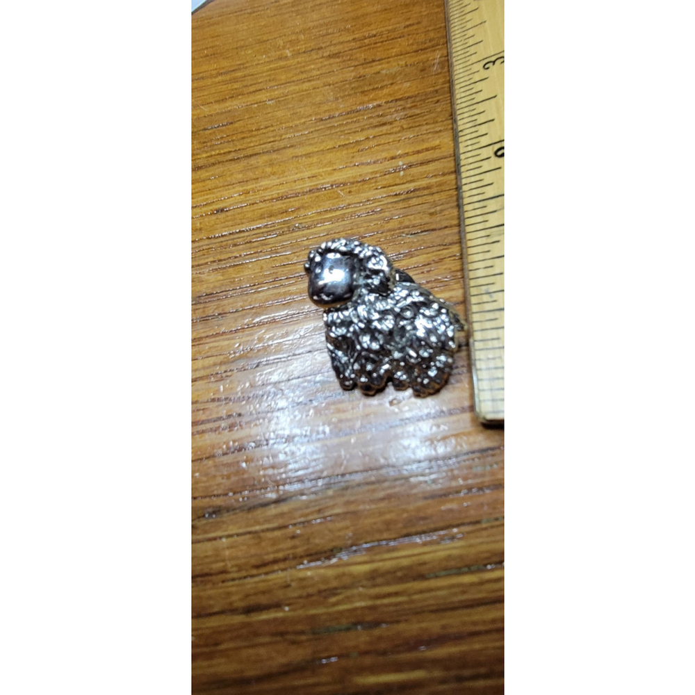 Rhinestone Sheep Lamb Lapel Pin Silver Tone Farm Cottagecore 1.25 Inch